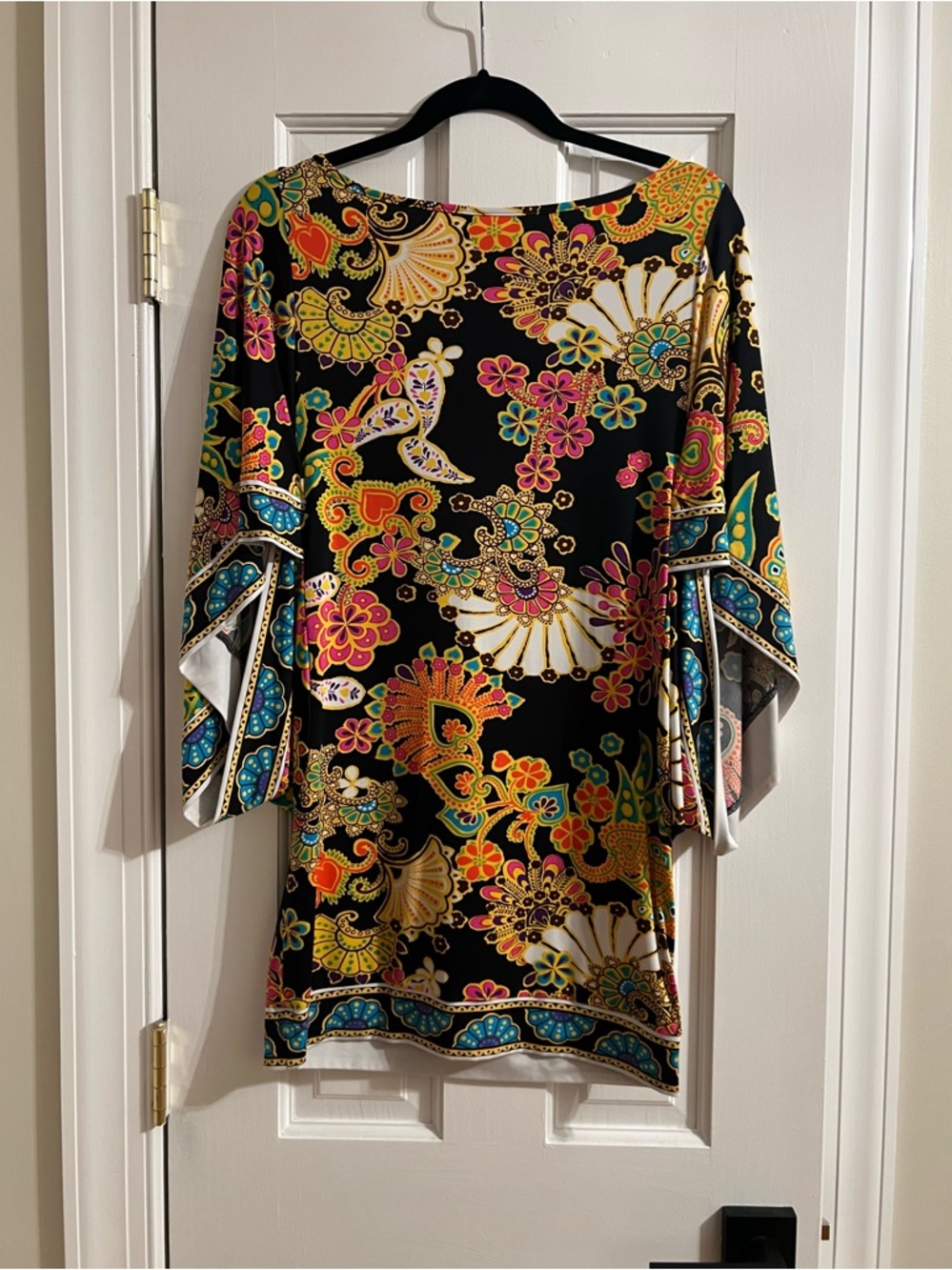 Trina Turk Black Floral Print Coverup with Yellow and Pink Accents